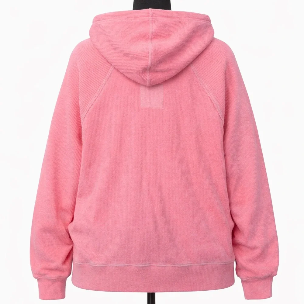 AERIE WOMEN PINK RIBBED LONG SLEEVE ZIP UP HOODIE JACKET WITH POCKETS SIZE SMALL